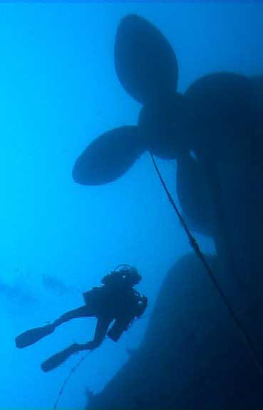 diver swims at 120m towards HMS Victoria